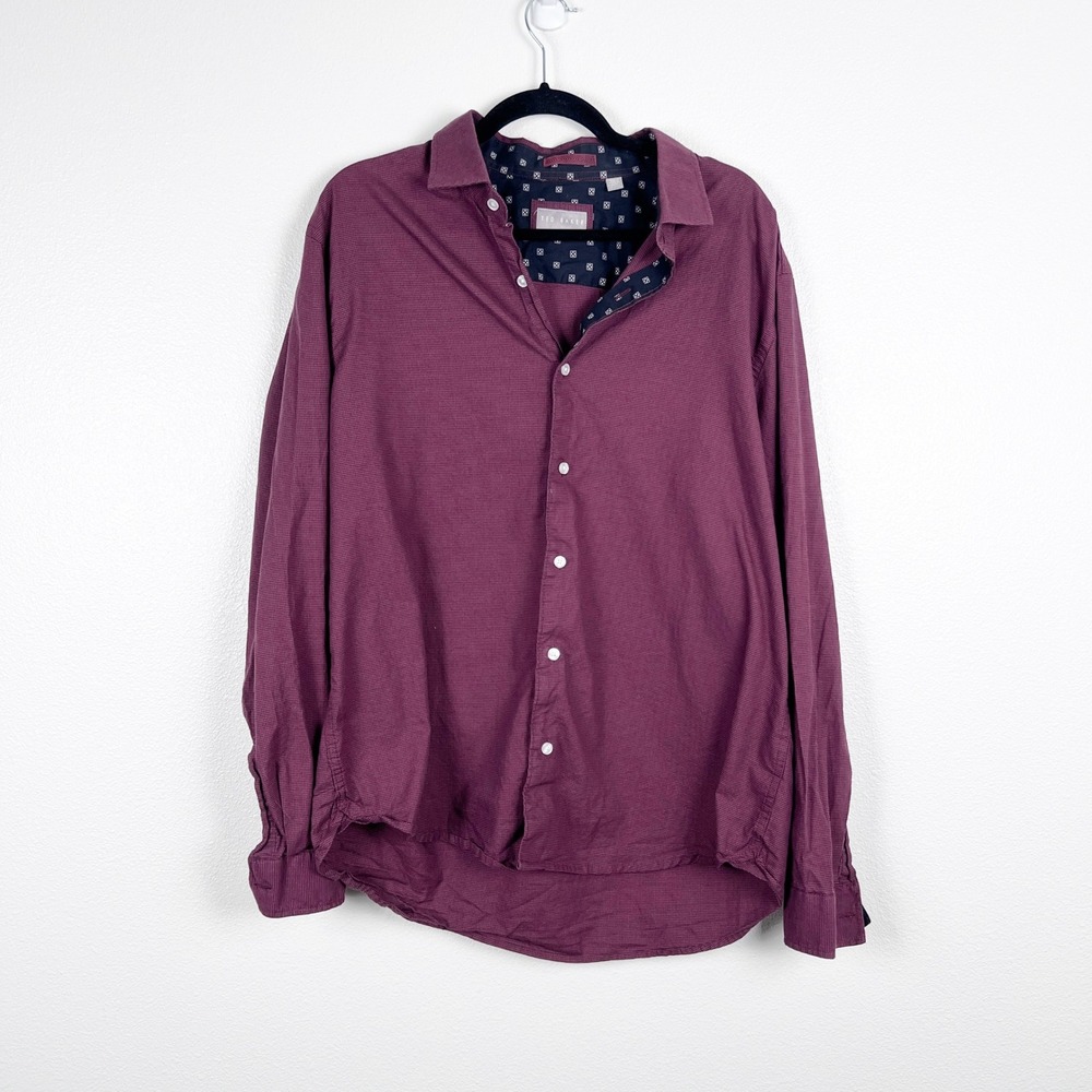 Ted Baker Mens Long Sleeve Button Up Shirt Maroon Micro Check XL